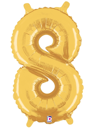14in Betallic Air-Filled Gold Number 8 Ballooon - Joker Party Supply