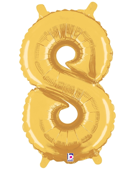 14in Betallic Air-Filled Gold Number 8 Ballooon - Joker Party Supply