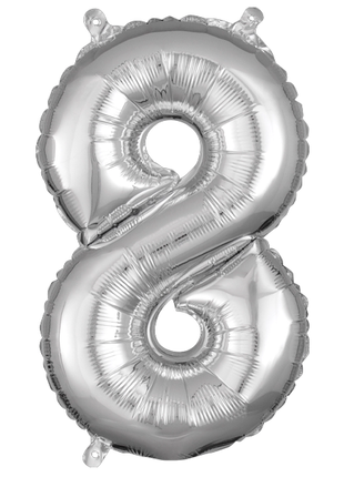 16in Anagram Air-Filled Silver Number 8 Balloon - Joker Party Supply