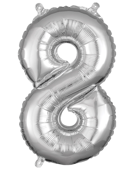 16in Anagram Air-Filled Silver Number 8 Balloon - Joker Party Supply