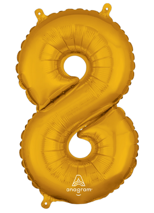 16in Anagram Air-Filled Gold Number 8 Balloon - Joker Party Supply