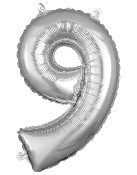 16in Anagram Air-Filled Silver Number 9 Balloon - Joker Party Supply