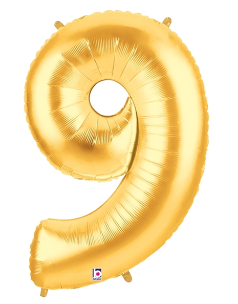34in Betallic Gold Number 9 Megaloons - Joker Party Supply