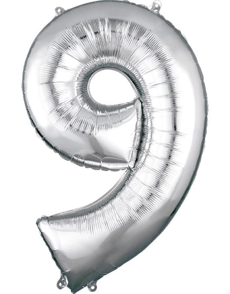 34in Anagram Silver Number 9 Balloon - Joker Party Supply