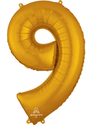 34in Anagram Gold Number 9 Balloon - Joker Party Supply