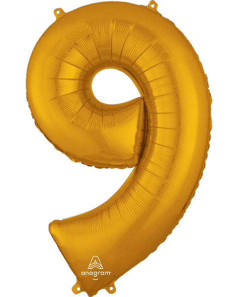 34in Anagram Gold Number 9 Balloon - Joker Party Supply