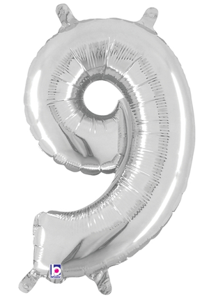 14in Betallic Air-Filled Silver Number 9 Balloon - Joker Party Supply