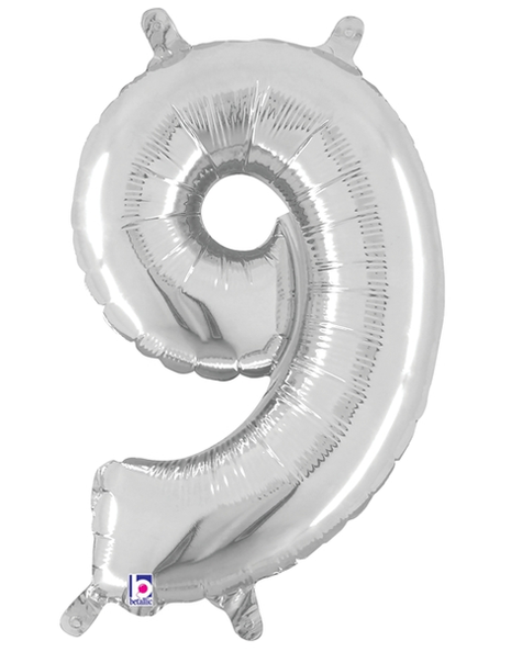 14in Betallic Air-Filled Silver Number 9 Balloon - Joker Party Supply
