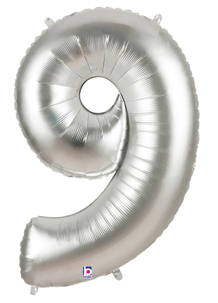 34in Betallic Silver Number 9 Megaloons - Joker Party Supply
