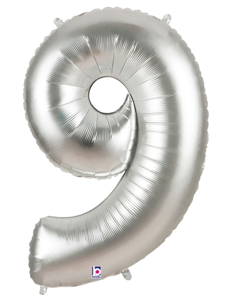 34in Betallic Silver Number 9 Megaloons - Joker Party Supply