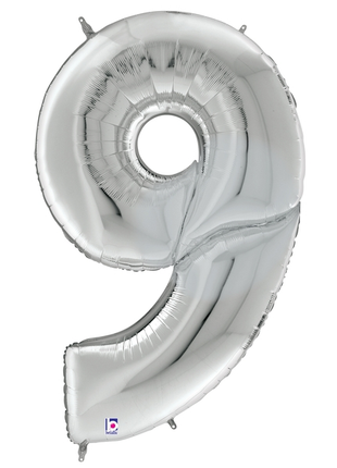 64in Betallic Silver Number 9 Gigaloons - Joker Party Supply
