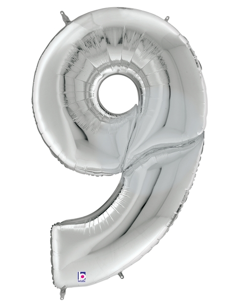 64in Betallic Silver Number 9 Gigaloons - Joker Party Supply