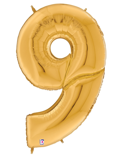 64in Betallic Gold Number 9 Gigaloons - Joker Party Supply