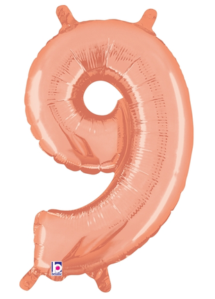 14in Betallic Air-Filled Rose Gold Number 9 Balloon - Joker Party Supply