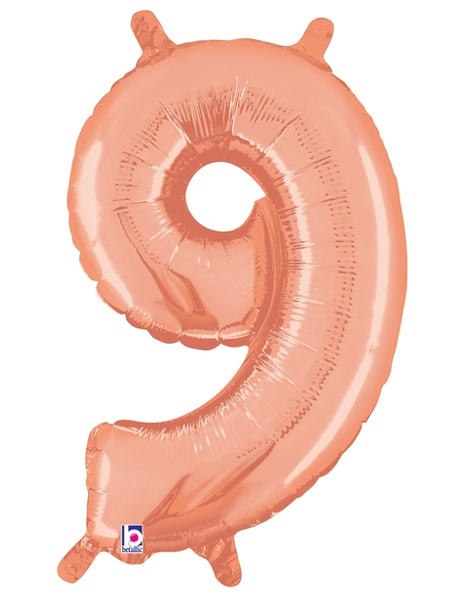 14in Betallic Air-Filled Rose Gold Number 9 Balloon - Joker Party Supply