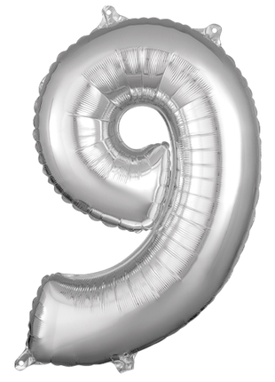 26in Anagram Silver Number 9 Balloon - Joker Party Supply