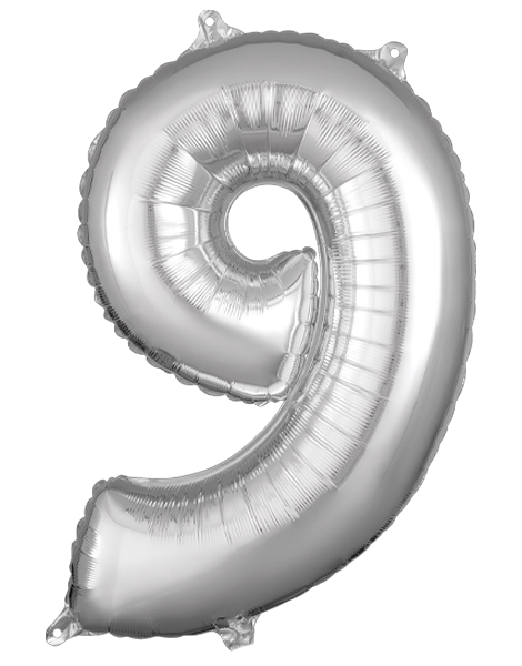 26in Anagram Silver Number 9 Balloon - Joker Party Supply