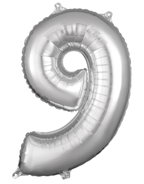 26in Anagram Silver Number 9 Balloon - Joker Party Supply