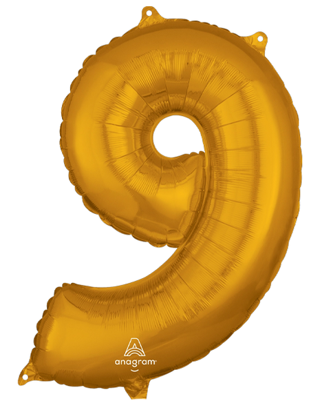 26in Anagram Gold Number 9 Balloon - Joker Party Supply