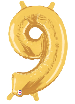 14in Betallic Air-Filled Gold Number 9 Ballooon - Joker Party Supply