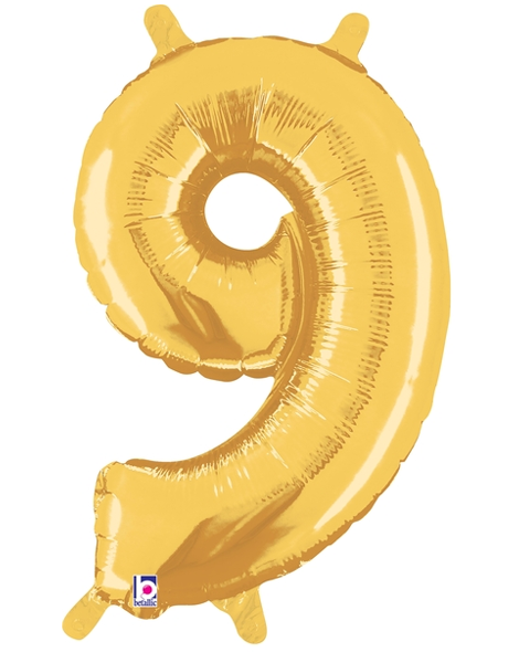 14in Betallic Air-Filled Gold Number 9 Ballooon - Joker Party Supply