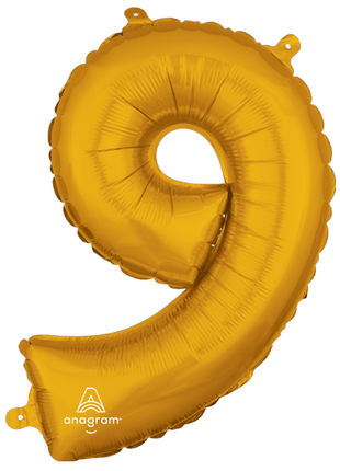16in Anagram Air-Filled Gold Number 9 Balloon - Joker Party Supply