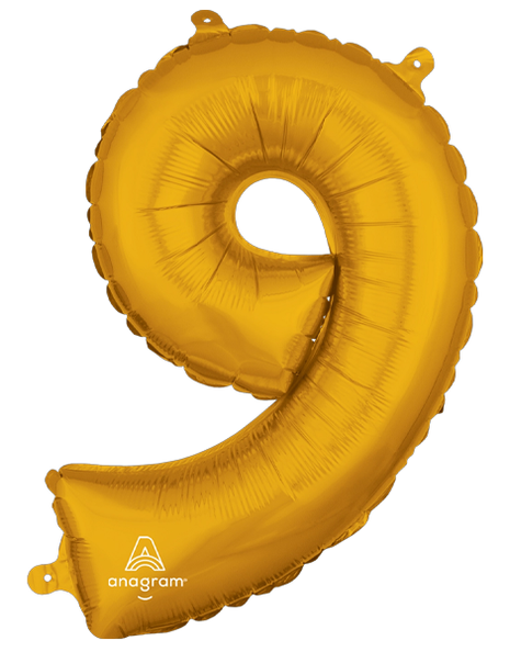 16in Anagram Air-Filled Gold Number 9 Balloon - Joker Party Supply