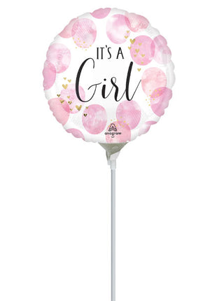 9in Anagram Baby Girl Pink Watercolor Balloon (Heat Seal Required)