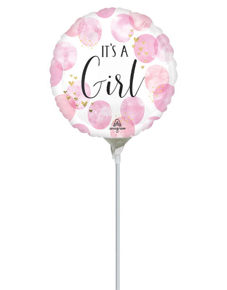 9in Anagram Baby Girl Pink Watercolor Balloon (Heat Seal Required)