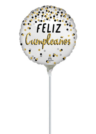 9in Anagram Black Silver Gold Feliz Cumpleanos Balloon (Heat Seal Required)