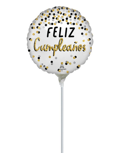 4in Anagram Black Silver Gold Feliz Cumpleanos Balloon (Heat Seal Required)