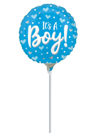 9in Anagram It's A Boy Hearts & Dots Balloon (Heat Seal Required)