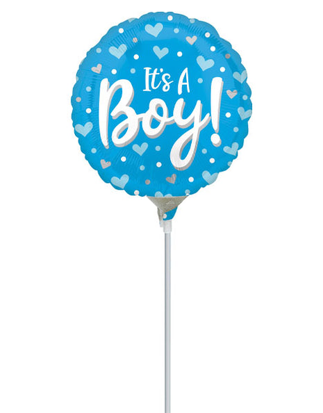 9in Anagram It's A Boy Hearts & Dots Balloon (Heat Seal Required)