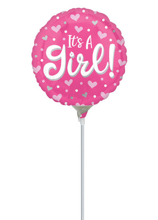 9in Anagram It's A Girl Hearts & Dots Balloon (Heat Seal Required)