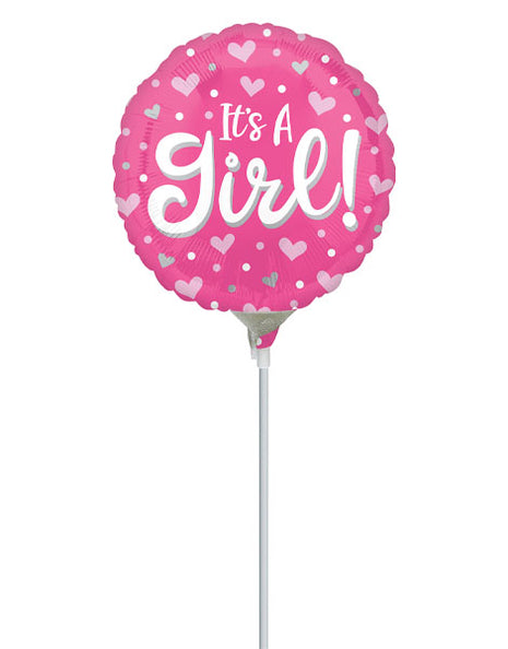 9in Anagram It's A Girl Hearts & Dots Balloon (Heat Seal Required)