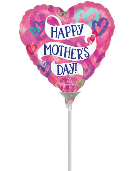 9in Anagram Mother's Day Layered Hearts Balloon  (Heat Seal Required)