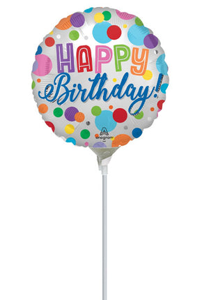 9in Anagram Satin Happy Birthday Orbs Balloon (Heat Seal Required)