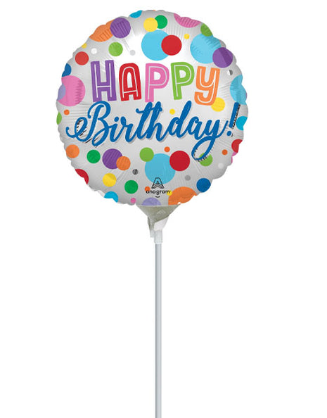 9in Anagram Satin Happy Birthday Orbs Balloon (Heat Seal Required)