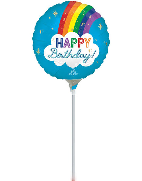 9in Anagram Satin Happy Birthday Rainbow Balloon (Heat Seal Required)