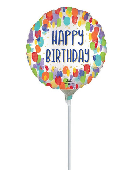 9in Anagram Satin Satin Painterly Dot Birthday Balloon (Heat Seal Required)