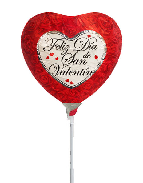 4in ConverUSA Feliz Dia De San Valentin Roses Heart Balloon (Heat Seal Required)