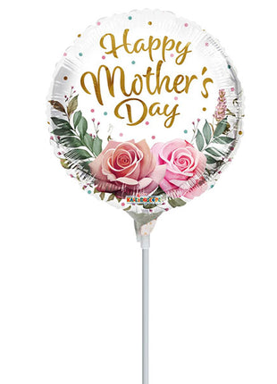 9in ConverUSA Happy Mother's Day 2 Roses & Leaves Balloon (Heat Seal Required)
