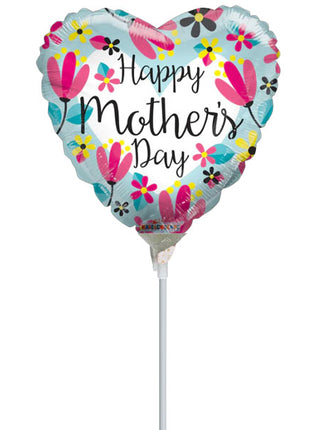 9in ConverUSA Happy Mother's Day Turquoise Heart Balloon (Heat Seal Required)