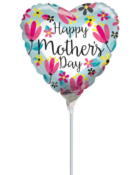 9in ConverUSA Happy Mother's Day Turquoise Heart Balloon (Heat Seal Required)