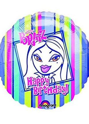 Globo de Bratz con anagrama de 18 pulgadas y tiras de colores "Feliz cumpleaños"