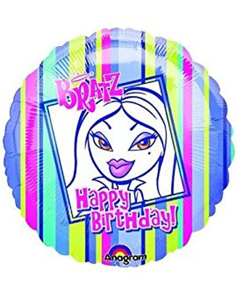Globo de Bratz con anagrama de 18 pulgadas y tiras de colores "Feliz cumpleaños"