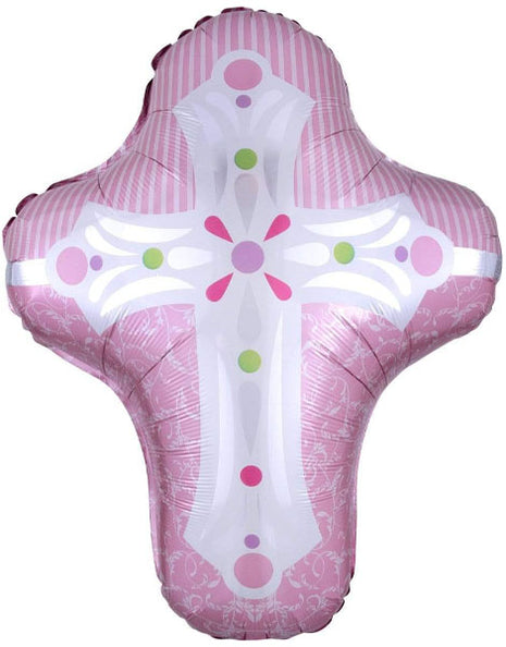 28in Anagram Pink Cross Balloon - Joker Party Supply