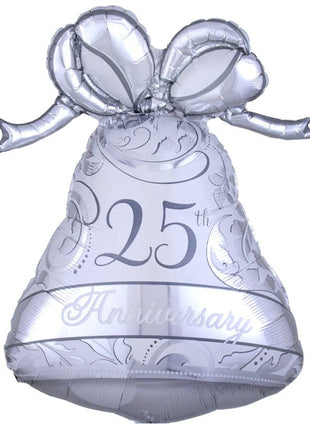 27in Anagram Silver 25th Anniversary Bell Balloon - Joker Party Supply