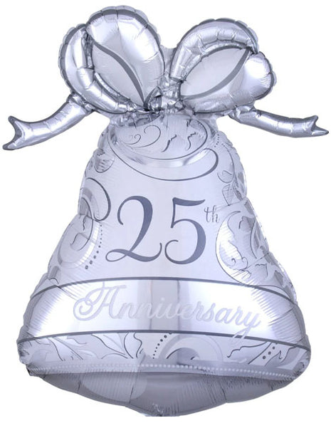 27in Anagram Silver 25th Anniversary Bell Balloon - Joker Party Supply