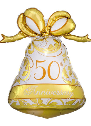 27in Anagram Gold 50th Anniversary Bell Balloon - Joker Party Supply